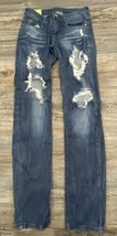 MACHINE Women&#39;s Blue Jeans Ripped Destroyed Straight Leg Size 3 Cotton/S... - $17.82
