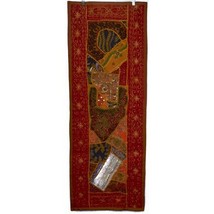 Vintage Handmade Embroidered Patchwork Wall Hanging Runner Beaded Leather Skin - £79.35 GBP