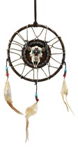 Native American Horned Bison Steer Cow Skull Dreamcatcher With Beaded Feathers - £21.57 GBP
