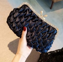 Jet Black Satin Crystal Studded Clutch Purse - £39.96 GBP