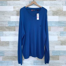 Chaps Ribbed V Neck Sweater Blue Cotton Knit Basic Casual Mens Size XXL 2XL - £23.52 GBP