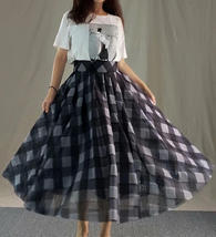 A-line Orange Plaid Tulle Midi Skirt Women Plus Size Fluffy Long Plaid Skirt image 11