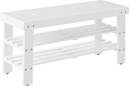 Roundhill Furniture Pina Quality Solid Wood Shoe Bench, White Finish - £55.93 GBP