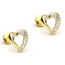 14k Yellow Gold Plated CZ Open Heart Children Screwback Baby Girls Earrings Xmas - £20.77 GBP