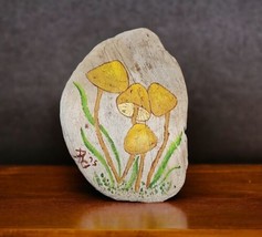 Vintage 70s Driftwood Hand Painted Mushrooms Wall Hanging Rustic Wood Si... - $24.74