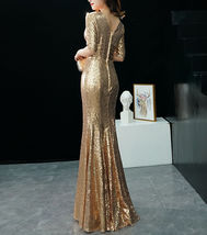 Gold Sequin Maxi Dress Gowns Women Custom Size Side Split Sequin Party Dress image 6