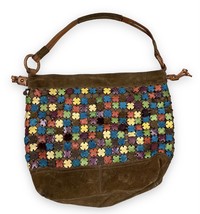Lucky Brand Vintage Inspired Woven Circles Leather Suede Shoulder Bag Purse - £28.63 GBP