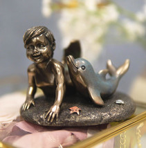 Ebros Merbaby Dolphin Figurine 3.75&quot; L Small Mermaid Baby Playing with Dolphin - £17.68 GBP