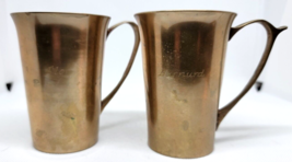 Two Vintage Brass Handled Cups Engraved FLO &amp; BURNURD Made in Korea - £31.96 GBP