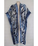 New NWT Chico&#39;s S/M Calm Blue Knit Filigree Burnout Long Ruana Jacket - £38.13 GBP