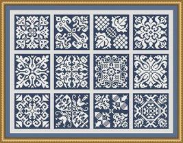 Antique Sampler Square Mini Tiles Set 1 Monochrome Cross Stich Pattern PDF - $5.00