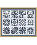Antique Sampler Square Mini Tiles Set 1 Monochrome Cross Stich Pattern PDF - £3.90 GBP
