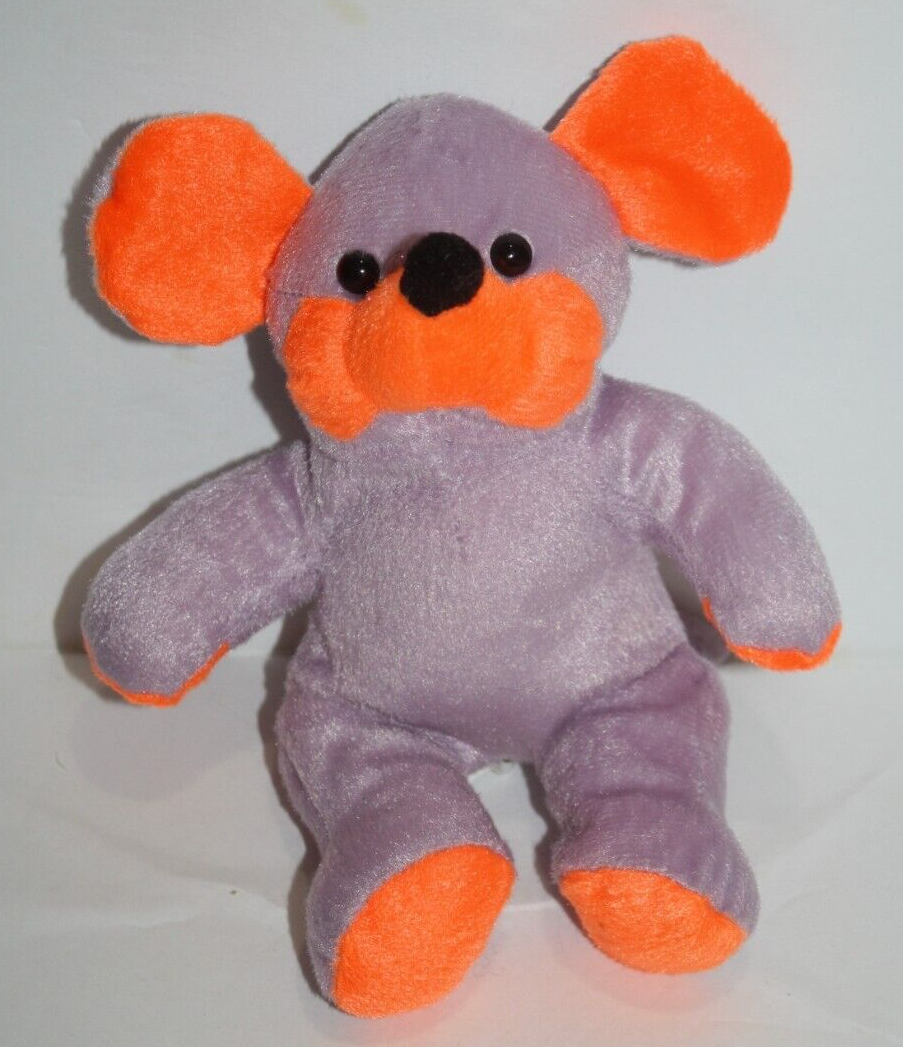 Kuddle Me Toys Lavender Plush Mouse 8" Neon Orange Ear Soft Stuffed Animal Rat - $13.55