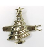 Christmas Tree Hair Barrette Gold Tone Holiday Dimensional Tree Shape - $20.00