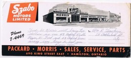 Hamilton Ontario Advertising Card Ink Blotter Szabo Motors Packard Morris - $8.90