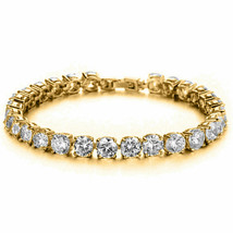 14K Argent Plaqué or Jaune 5Ct Rond Simulé Diamant Bracelet Tennis Unisexe - £380.08 GBP