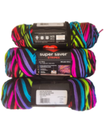 Red Heart Super Saver Stripes Yarn Neon Stripes 236yd Each 3 Skeins 5 oz Each - $17.10