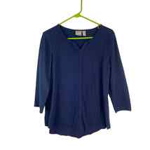 Chicos Split Neck Front Seam Cotton Top Blue 3/4 Sleeves High Low Women ... - $22.49