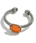 Twisted Cable Cuff With Orange Stone Accented Cross Western - £14.79 GBP