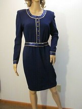St John Evening Marie Gray Vtg Blue Embellished Sheath Dress 4 Pailettes Belt Ex - £220.31 GBP