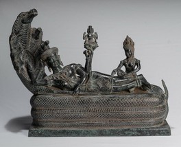 Antigüedad Khmer Estilo Angkor Wat Bronce Reclinado Vishnu Estatua - 46cm/45.7cm - £567.96 GBP