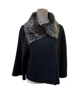 Peck &amp; Peck Collection Size L 100% wool black jacket cape faux fur collar - $45.44