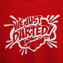 We Just Darted Darts T Shirt Mens Size XL Red 100% Cotton Paper Tag Vint... - £11.12 GBP
