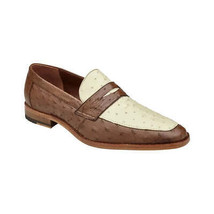 Belvedere Espada Ostrich Quill Penny Loafer Shoes Tabac / Bone - £456.24 GBP