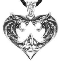 Viking Wolf Heart Necklace Stainless Steel Geri Freki Wolves Norse Pendant - £18.09 GBP