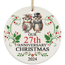 Cute Owl Bird Couple Love 27th Anniversary 2024 Ornament Gift 27 Years Christmas - £11.82 GBP