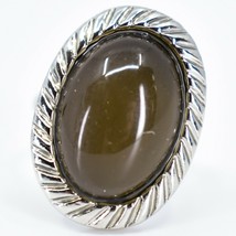 Scalloped Edge Color Changing Oval Cabochon Silver Painted Adjustable Mood Ring - £9.45 GBP