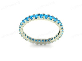 925 Sterling Silver Blue Topaz 2 mm Thin Half Eternity Band Ladies Ring Jewelry - £51.41 GBP