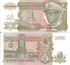 Zaire P47, 1 N Likuta, Mobutu in uniform / Monument of the Kamanyola, 19... - £1.91 GBP