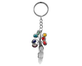 Mia Jewel Shop Wire Wrapped Raw Gemstone Healing Crystal Keychain Peacock Swirls - £12.75 GBP