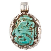 Sterling Silver Two Foo Dog Dragons Turquoise Pendant Gift for Him - £414.51 GBP