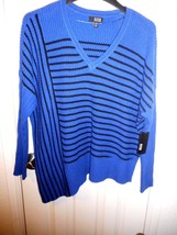 Women&#39;s a.n.a. Asymmetric Long Sleeve Sweater Medium Blue &amp; Black Striped - £15.89 GBP