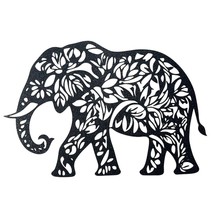 Elephant Mandala Floral Cutout Wall Art Black Plastic Elegant Boho Decor - €15,24 EUR