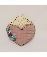 Easter Bunny Heart Flowers Brooch Pin 2&quot; Mauve Cream Rabbit Resin  - £11.76 GBP