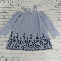 Zara Trafaluc Collection Top Women Medium Blue Striped Embroidered Cold ... - $24.98