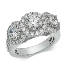 14k White Gold Plated 3-Stone 3.00 CTS LC Moissanite Halo Engagement Ring Xmas - £62.92 GBP