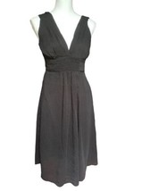 Bisou Bisou Dress Black Sleeveless Chiffon Swiss Dot Lined Tie Waist V Neck Sz 8 - £14.78 GBP
