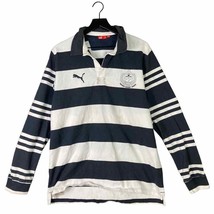 Puma Men&#39;s L Samoa Rugby Union Long Sleeve Polo Shirt White Striped Casu... - $10.40