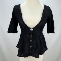 Anthropologie Knitted &amp; Knotted Light Mohair Blend Black Cardigan Vintage - £27.36 GBP