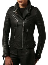 Women Leather Jacket Slim fit Biker Motorcycle Genuine Lambskin Jacket W... - $117.50