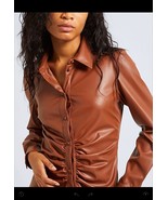 House of Harlow 1960 Brown Fleece Vegan Leather Jacket Blouse Top, Size M - $64.43