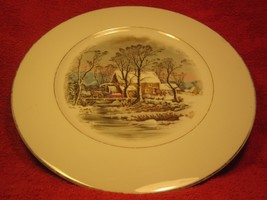 10.5&quot; PORCELAIN Collector Plate AVON 1981 Rustic WINTER Sleigh RIVER BRI... - £9.55 GBP