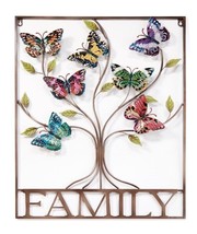 Butterfly Tree Wall Plaque with Family Sentiment 29&quot; High All Metal Mult... - £65.00 GBP