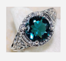 SILVER BLUE GEMSTONE COCKTAIL RING SIZE 6 7 8 9 10 - £31.23 GBP