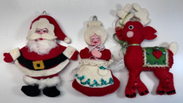 Vintage Lot 3 Christmas Santa Mrs Claus Rudolph Reindeer Felt Ornaments - £14.79 GBP