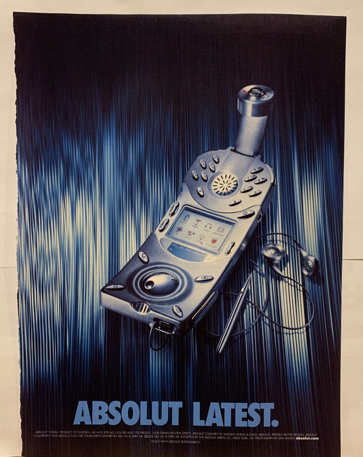 2002 Absolut Vodka "Absolut Latest" Cell Phone Original Color Print Ad - $4.20